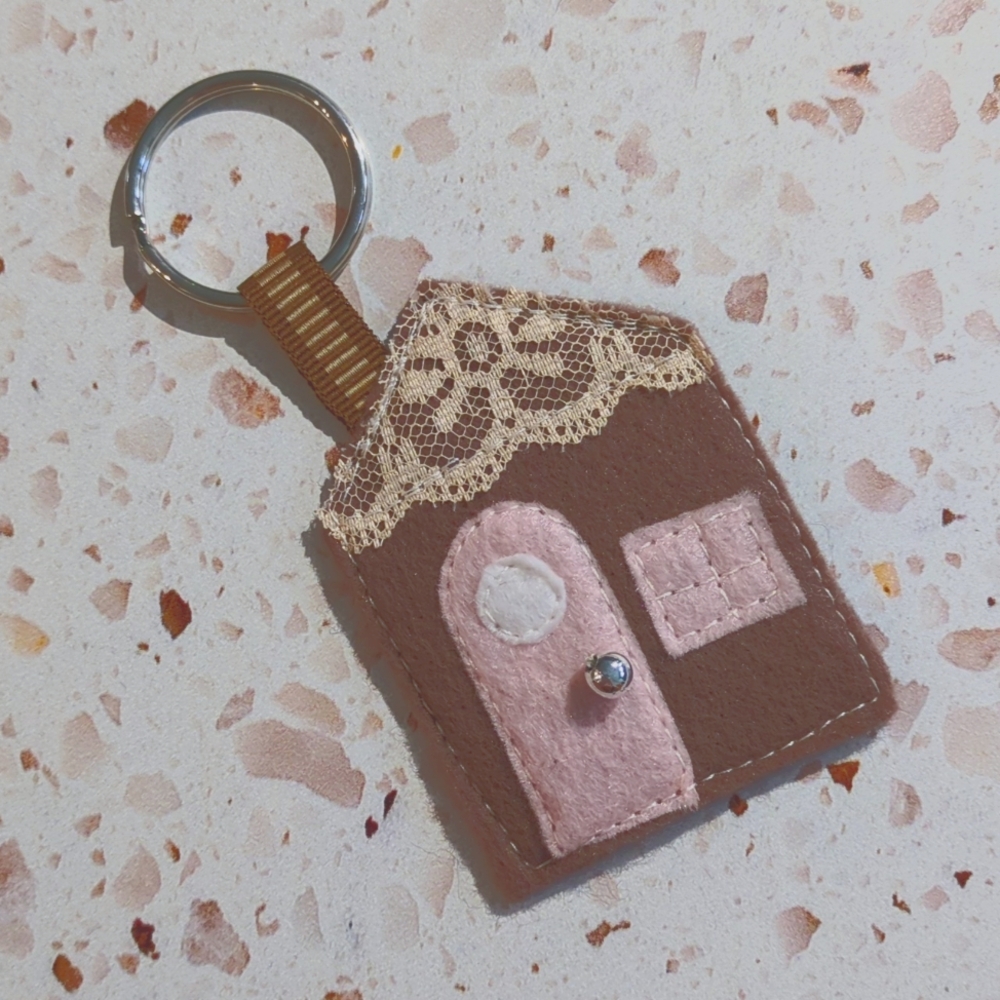 Handcrafted Cute Cottage Key Fob No Place Like Home Felt Applique Ribbon | New#4